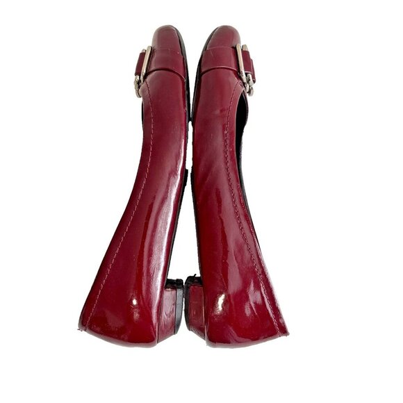 MIU MIU Burgundy Patent Leather Ballet Flats Silver Buckle Accent Women's Sz 40 - Picture 11 of 16